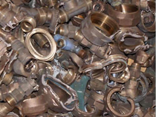 Recycled brass scrap parts prepared for metal recovery