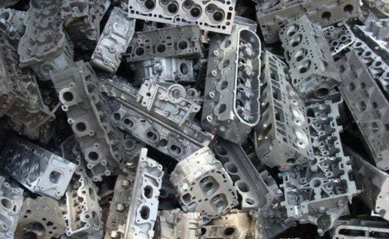 Recycled aluminum engine blocks prepared for metal recovery